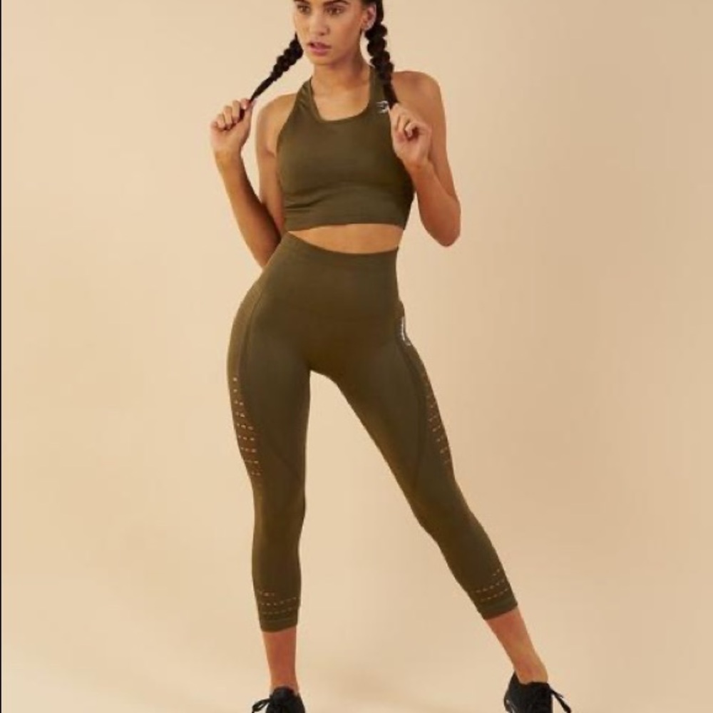 Gymshark Energy Seamless High Waisted Cropped Leggings - Khaki